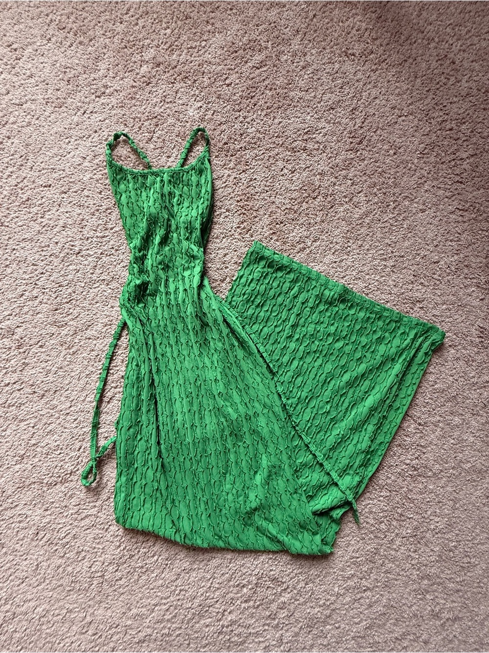 Green Textured Slip Dress